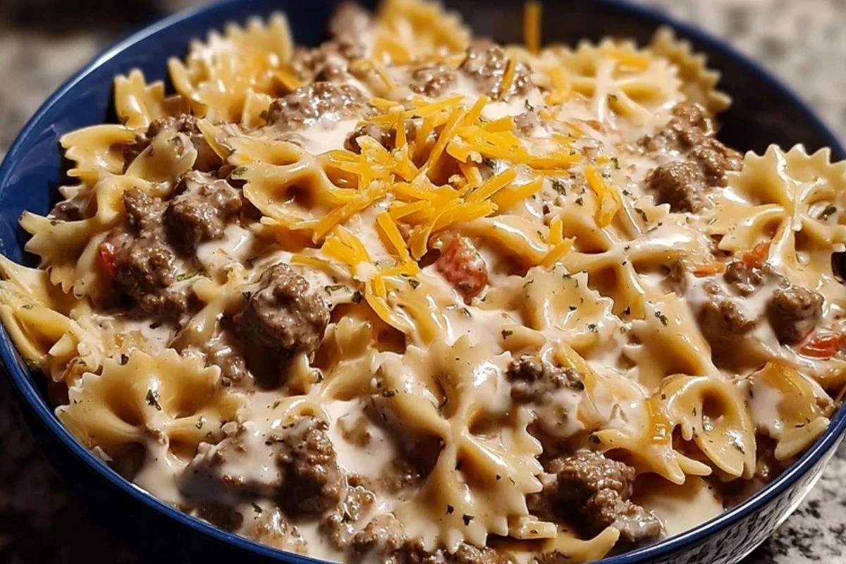 Creamy Beef and Bowtie Pasta