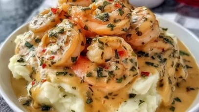 Creamy Garlic Shrimp Over Mashed Potatoes