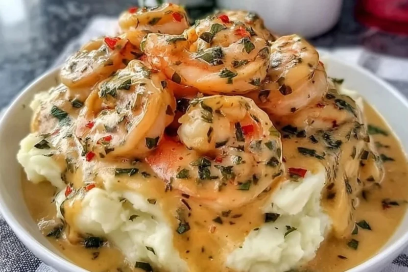 Creamy Garlic Shrimp Over Mashed Potatoes