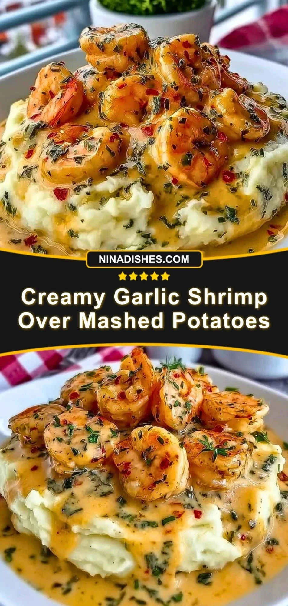 Creamy Garlic Shrimp Over Mashed Potatoes Pin 2
