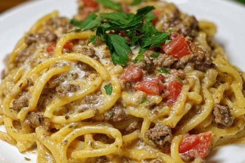 Creamy Italian Spaghetti & Ground Beef One Pot Meal 1
