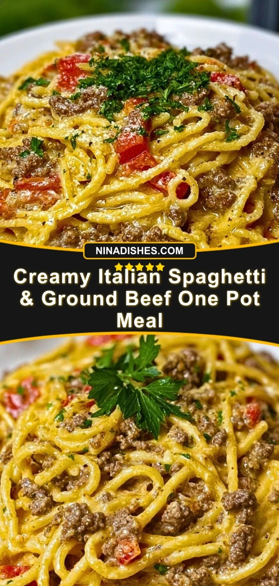 Creamy Italian Spaghetti & Ground Beef One Pot Meal Pin 2