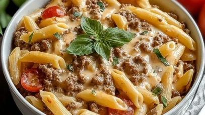 Creamy Rotel Pasta with Ground Beef