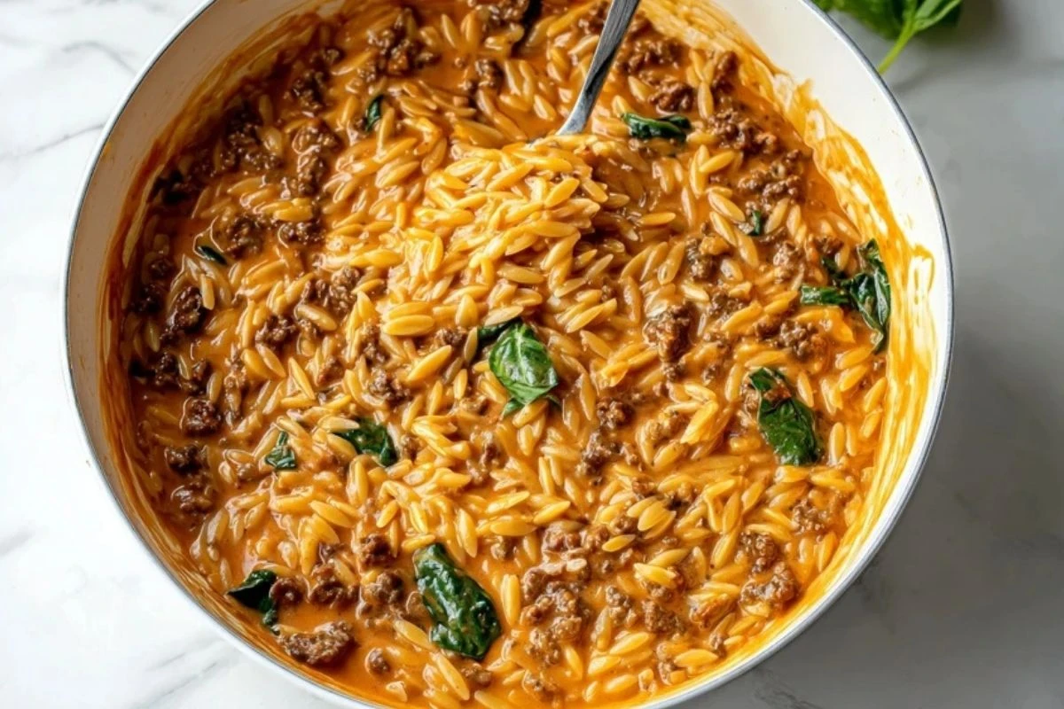 Delicious Ground Beef Orzo with Tomato Cream Sauce 1