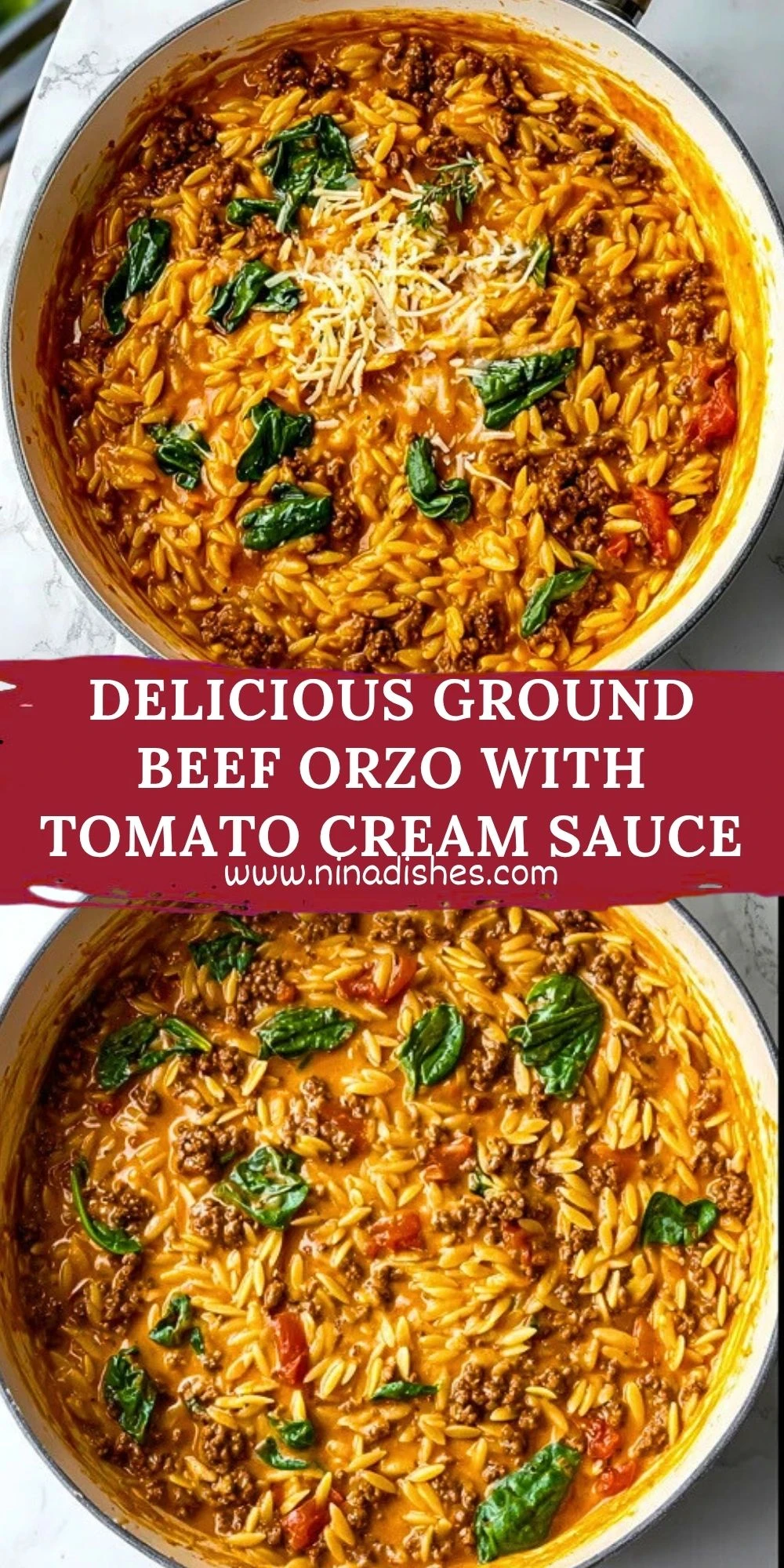 Delicious Ground Beef Orzo with Tomato Cream Sauce Pin 1