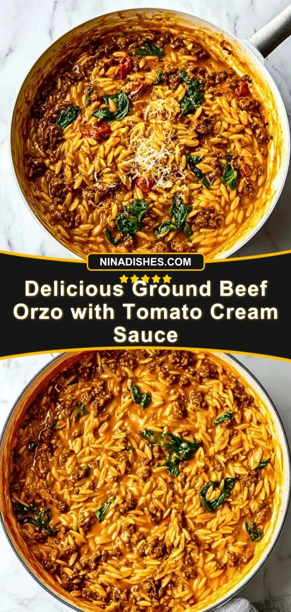 Delicious Ground Beef Orzo with Tomato Cream Sauce Pin 2
