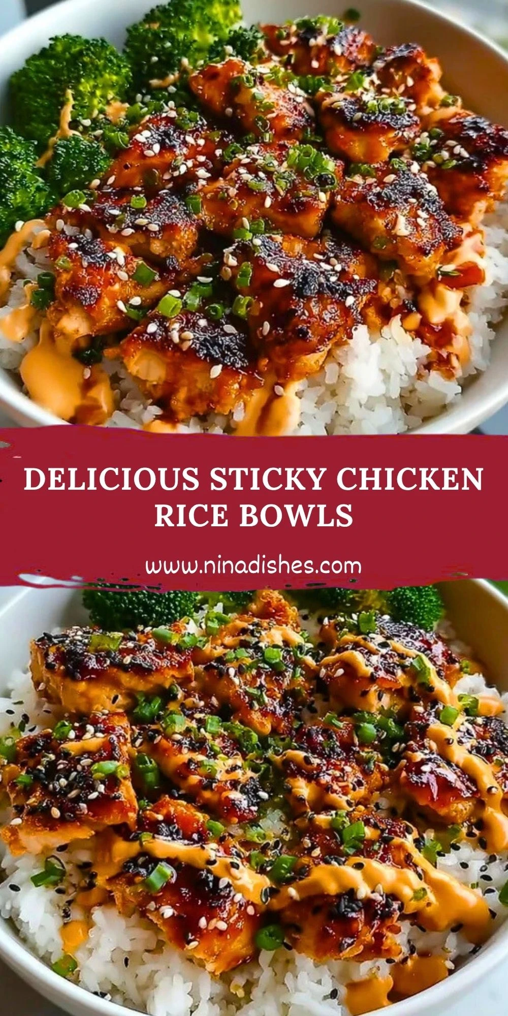 Delicious Sticky Chicken Rice Bowls Pin 1