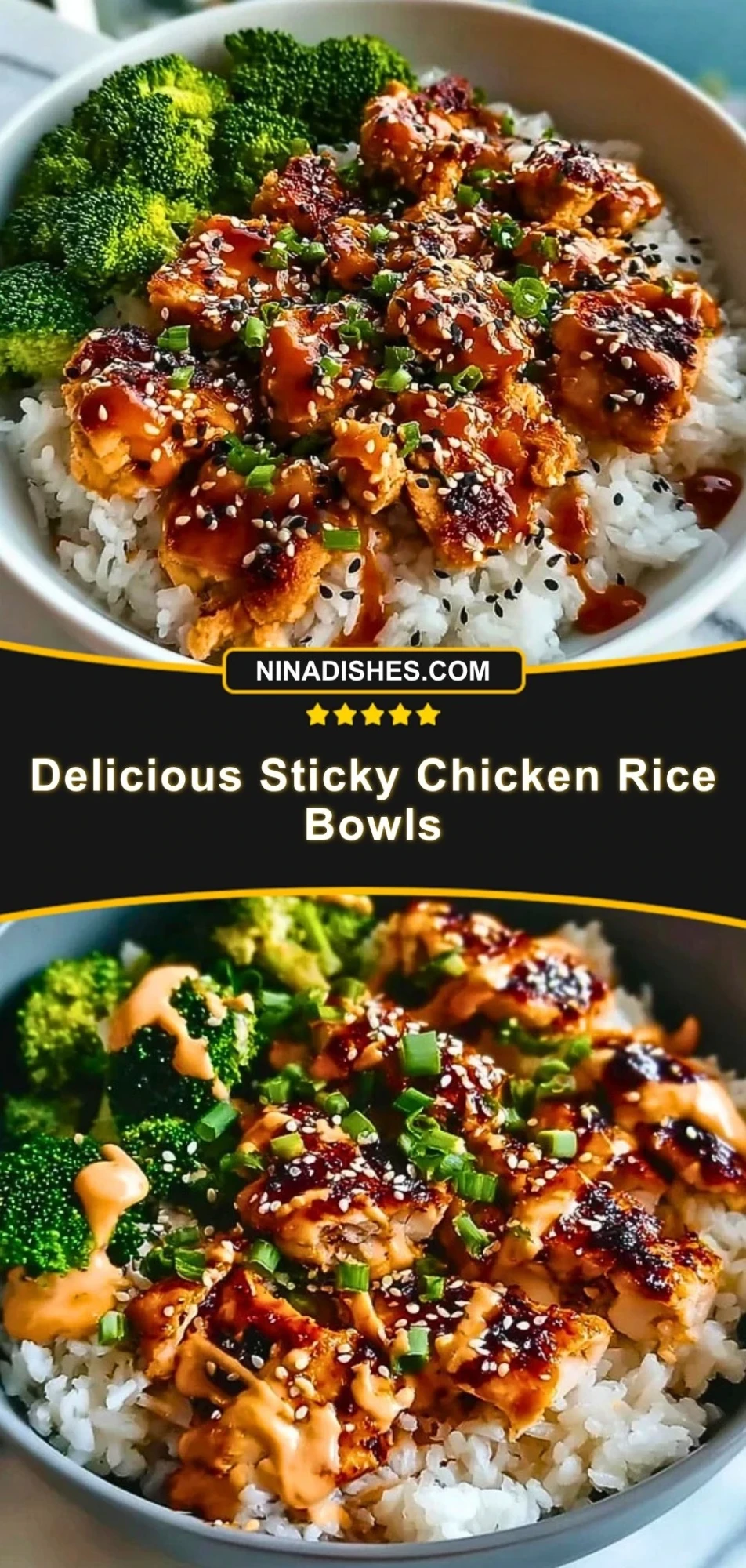 Delicious Sticky Chicken Rice Bowls Pin 2