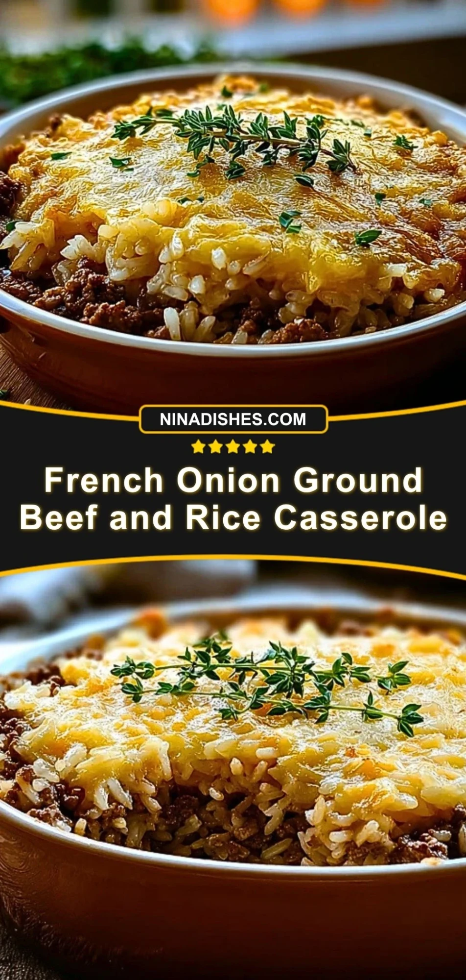 French Onion Ground Beef and Rice Casserole Pin 2