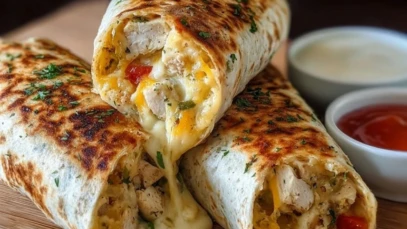 Ooey-Gooey Cheesy Garlic Chicken Wraps