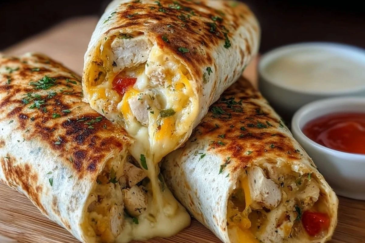 Ooey-Gooey Cheesy Garlic Chicken Wraps
