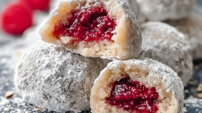 Raspberry-Filled Almond Snowball Cookies