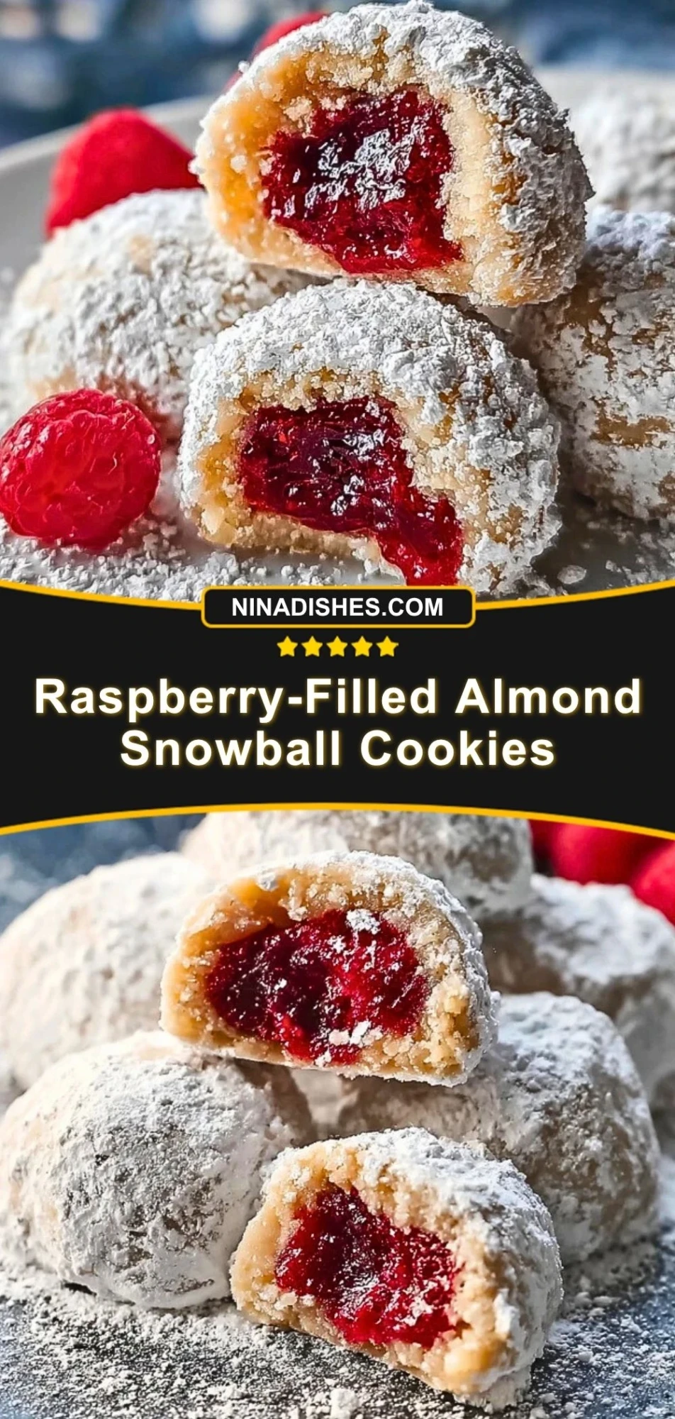 Raspberry-Filled Almond Snowball Cookies Pin 2