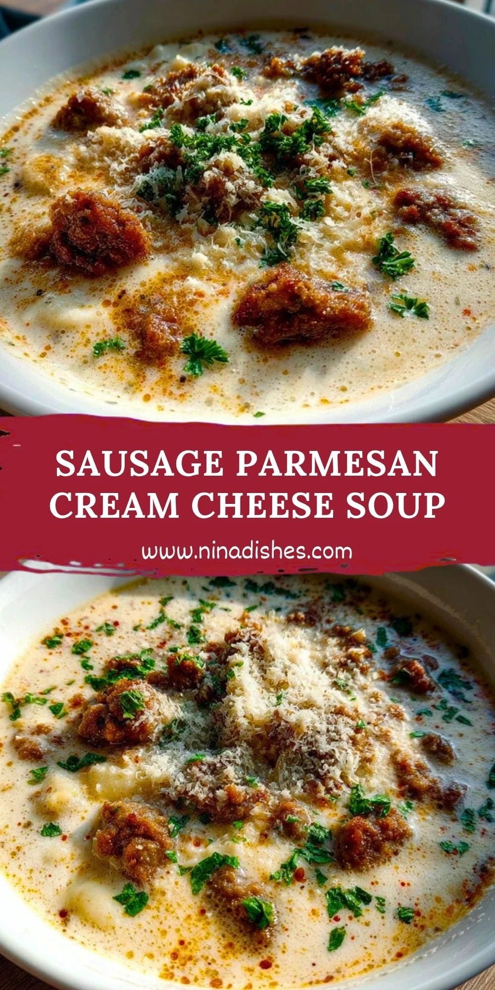 Sausage Parmesan Cream Cheese Soup Pin 1