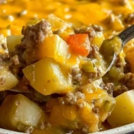 Cheesy Ground Beef & Potato Dinner Casserole