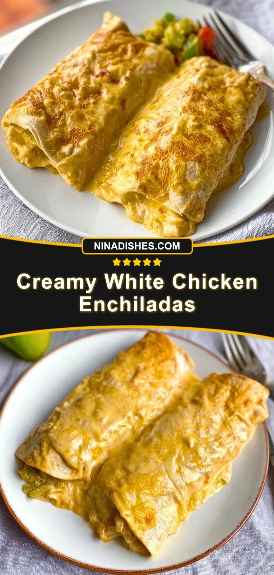 Creamy White Chicken Enchiladas Pin 2