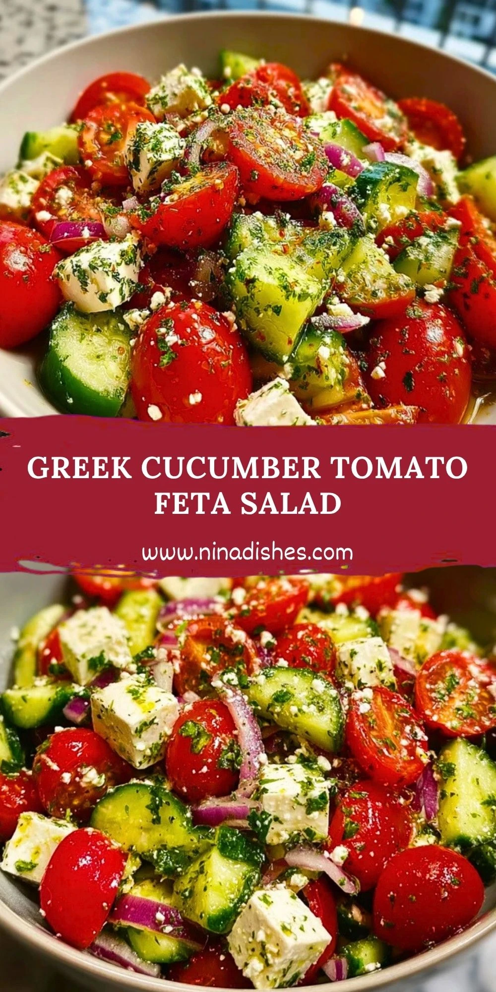 Greek Cucumber Tomato Feta Salad Pin 1