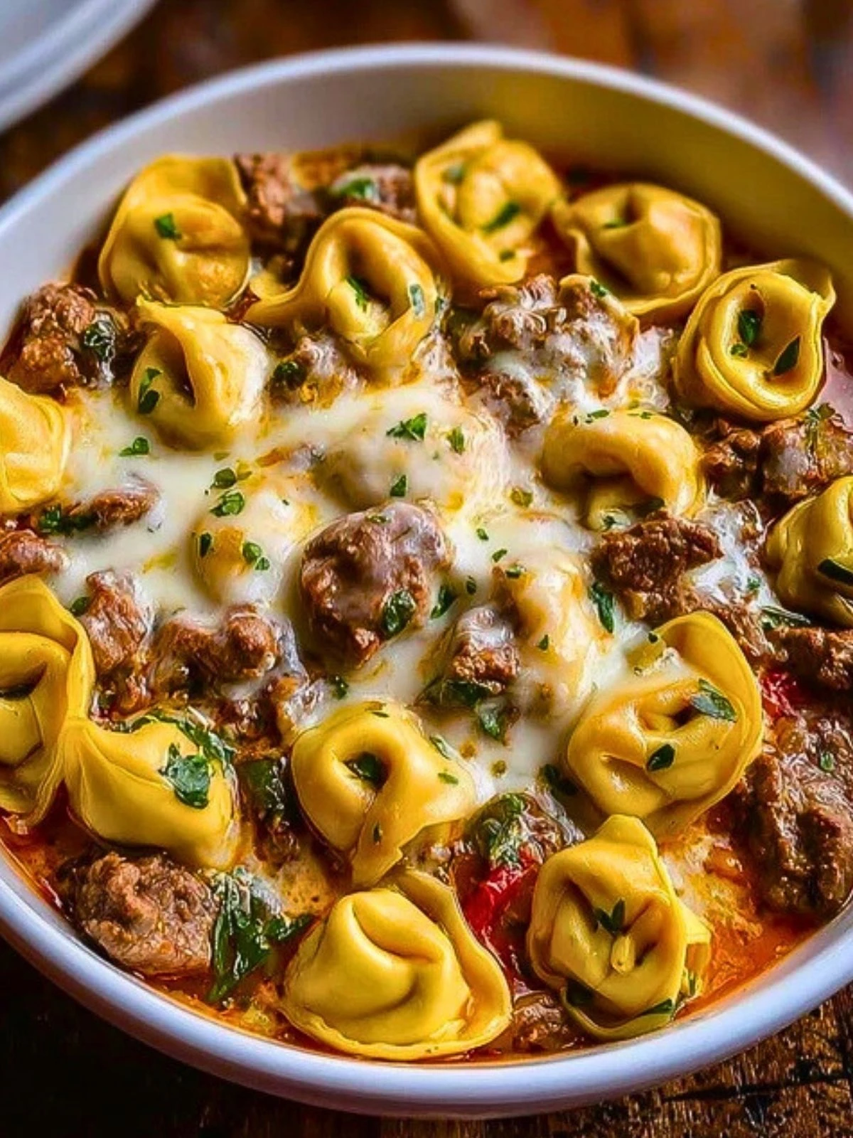 Cheesesteak Tortellini in Rich Provolone Sauce (1)
