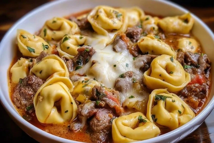 Cheesesteak Tortellini in Rich Provolone Sauce