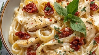 Fettuccine Alfredo with Chicken and Sundried Tomatoes