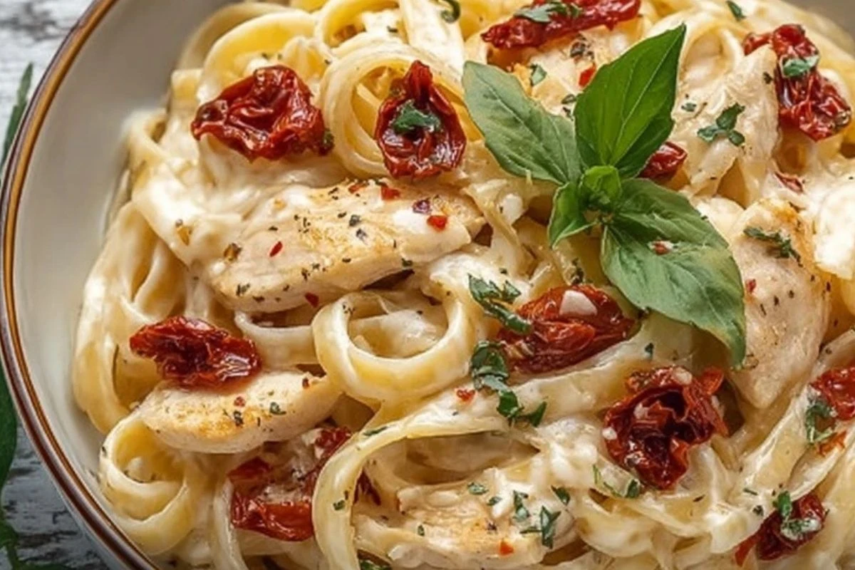 Fettuccine Alfredo with Chicken and Sundried Tomatoes