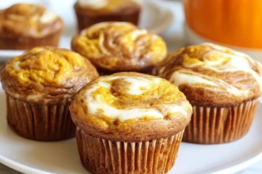 Fluffy Pumpkin Cream Cheese Swirl Muffins