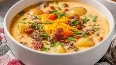 Homemade Cheeseburger Soup with Baby Potatoes