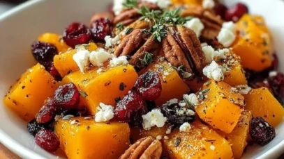 Honey Roasted Butternut Squash with Cranberries, Pecans, and Feta