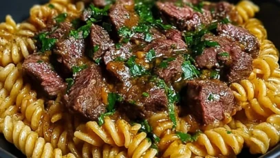 One Pot Creamy Spicy Garlic Butter Steak & Pasta
