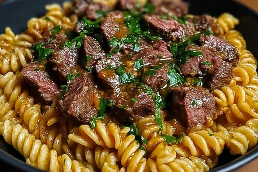 One Pot Creamy Spicy Garlic Butter Steak & Pasta