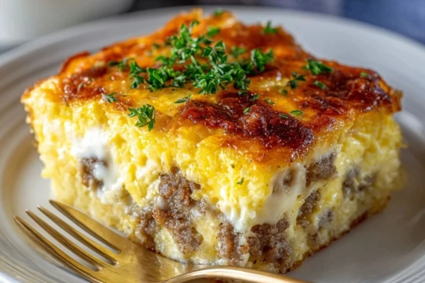 Sausage Egg and Cream Cheese Hashbrown Casserole