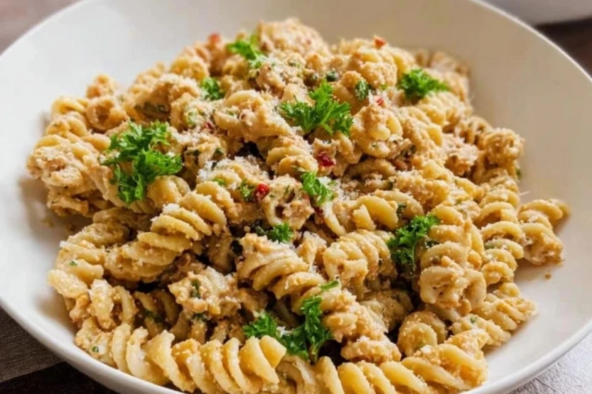 Spicy Garlic Parmesan Lentil Pasta