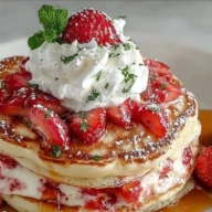 Fluffy Strawberry Cheesecake Pancakes