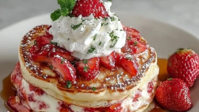 Fluffy Strawberry Cheesecake Pancakes
