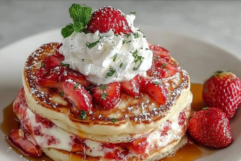 Fluffy Strawberry Cheesecake Pancakes
