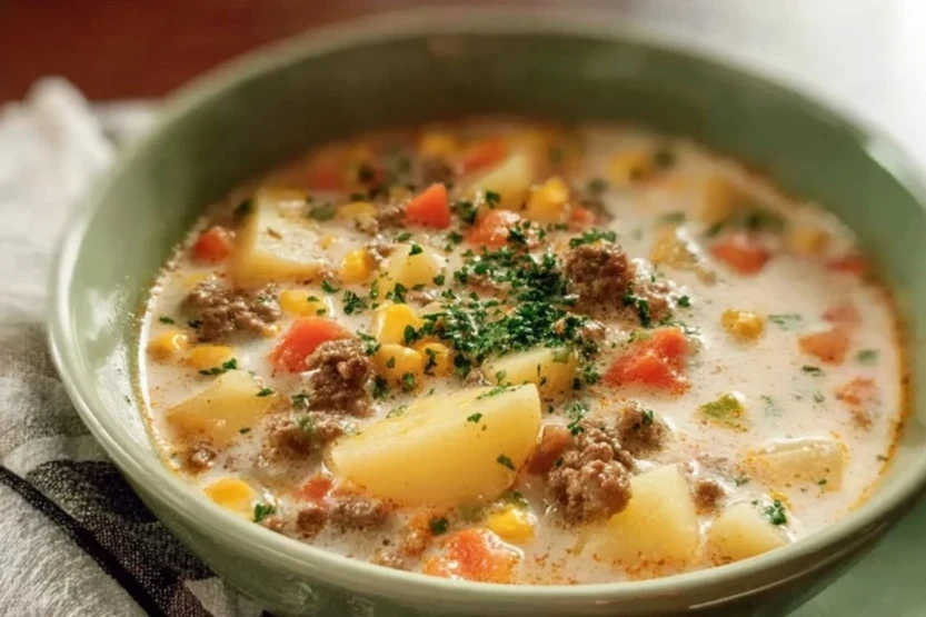 Chunky Ground Beef and Potato Soup