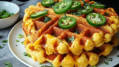 Spicy Cheddar Jalapeño Cornbread Waffles