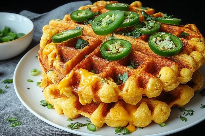 Spicy Cheddar Jalapeño Cornbread Waffles