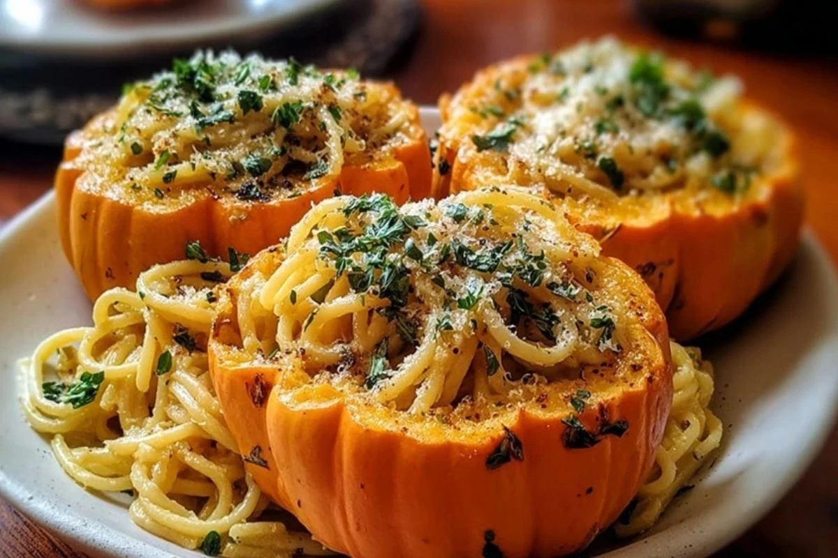 Pumpkin Alfredo Pasta Cauldrons
