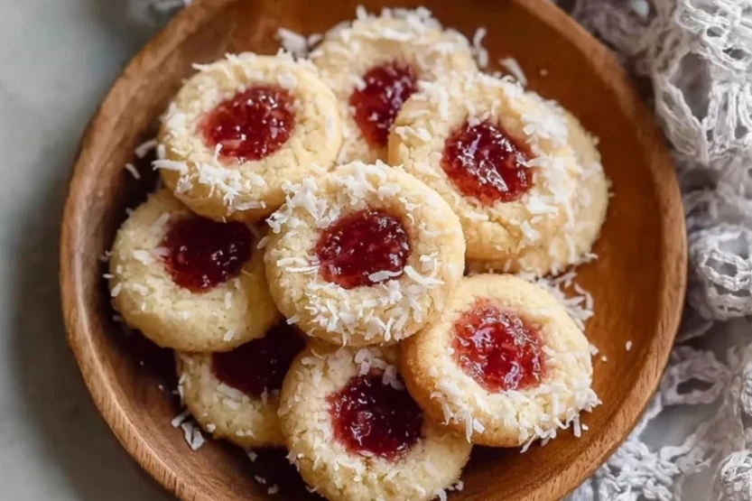 Vanilla Coconut Jam Thumbprint Cookies