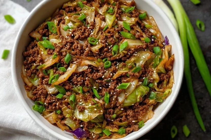 Low-Carb Mongolian Ground Beef & Cabbage