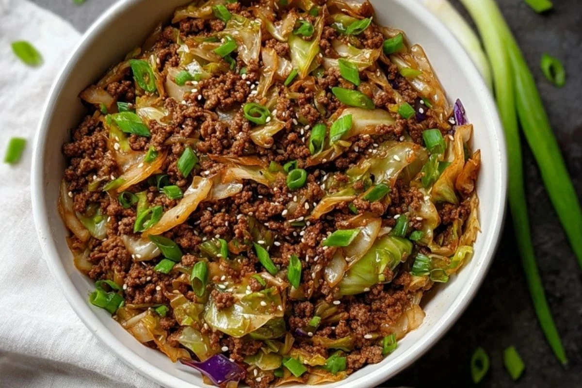 Low-Carb Mongolian Ground Beef & Cabbage