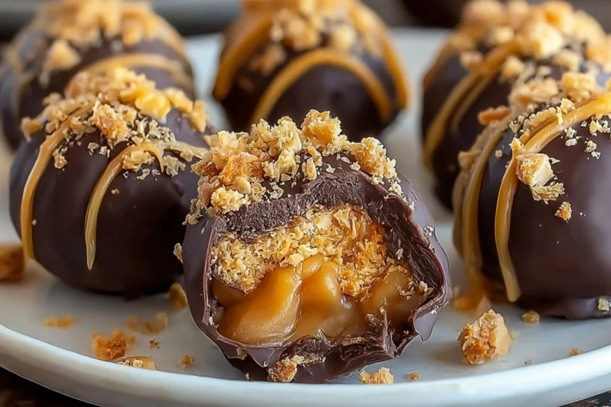 No Bake Caramel Crunch Butterfinger Truffles