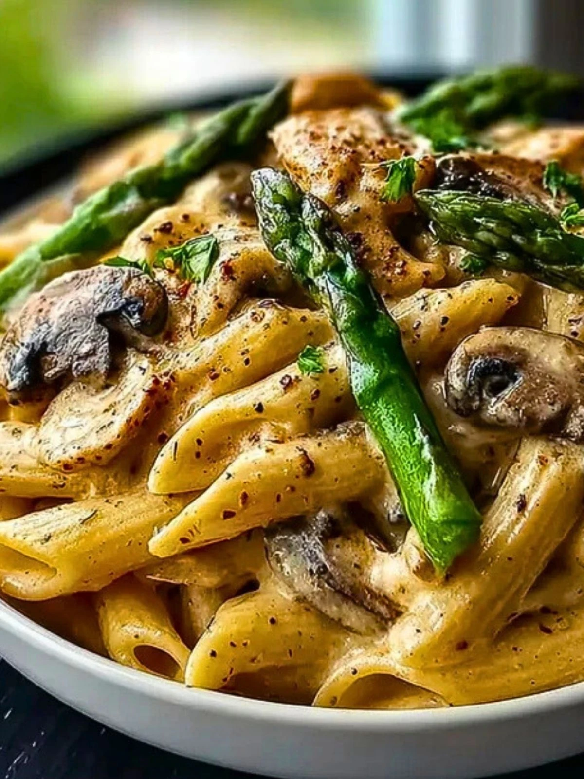 Creamy Mushroom Asparagus Chicken Penne (1)