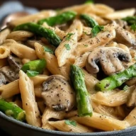 Creamy Mushroom Asparagus Chicken Penne