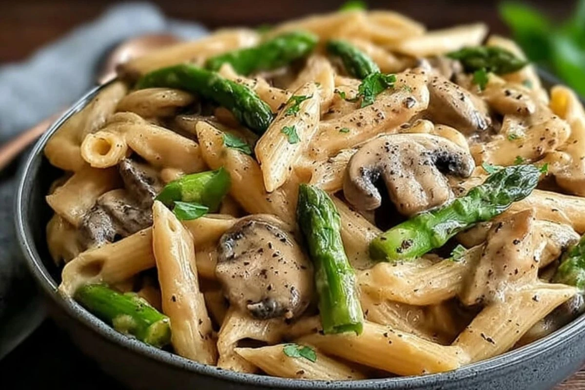 Creamy Mushroom Asparagus Chicken Penne