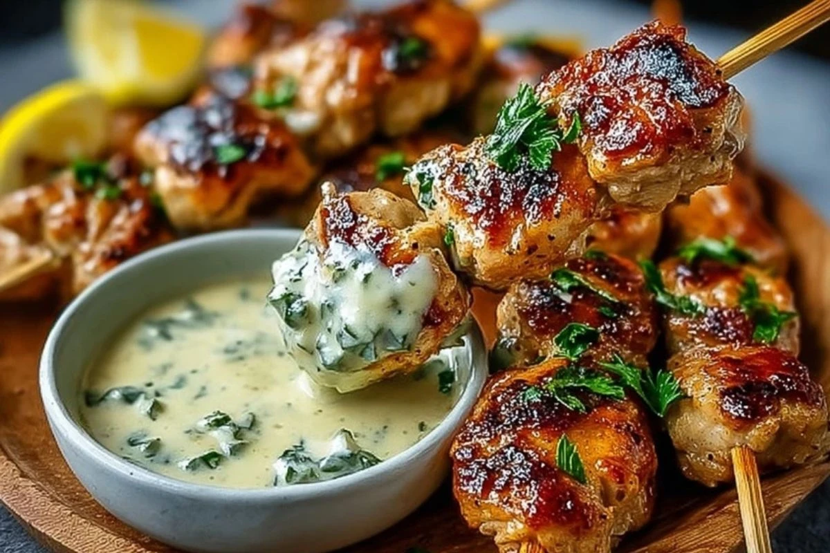 Grilled Chicken Bites with Creamy Garlic Sauce