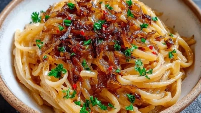 Caramelized Onion Pasta with Chilli Oil