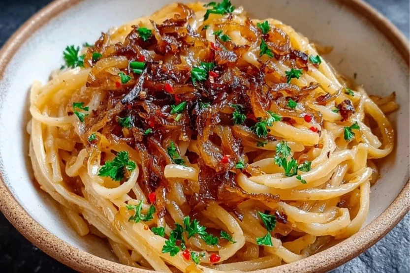 Caramelized Onion Pasta with Chilli Oil