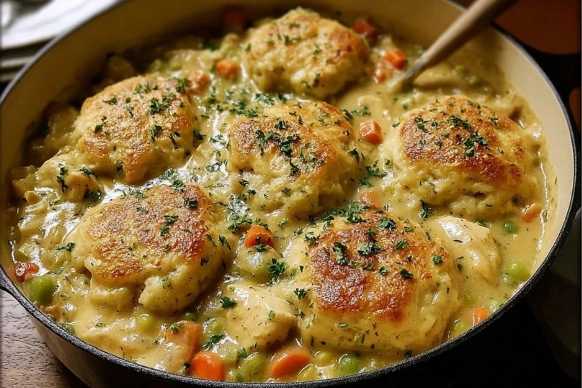 Comforting Chicken And Dumplings With Biscuits